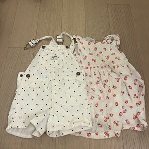 3T bundle OshKosh B'gosh White Polka Dot Overalls and Cherry Dress Set